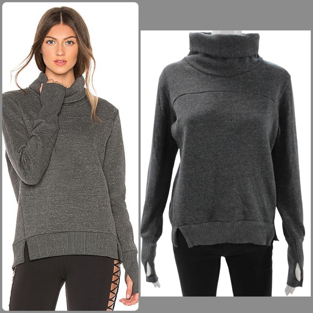 Alo Yoga Haze Long Sleeve Top Charcoal‎ Heather Slouchy Cozy Thumbhole Pullover